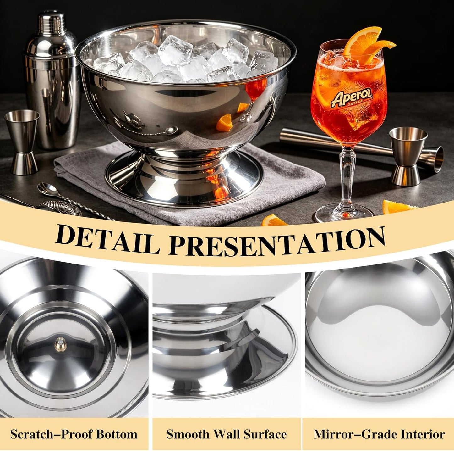 12L Large Ice Bucket for Parties,Silver Stainless Steel Beverage Tub with Scoop – Champagne Bucket for Mimosa Bar Supplies, Wine Cooler Bucket, Drink Bucket for Celebrations