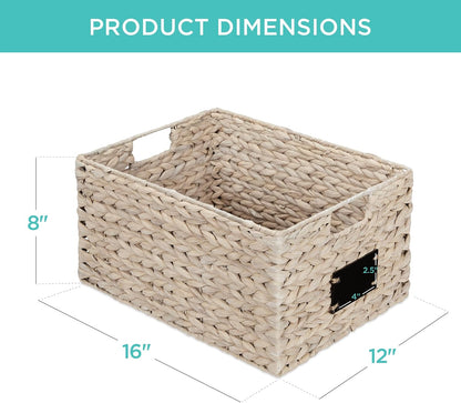 Best Choice Products Set of 4 9x12in Water Hyacinth Pantry Baskets, Woven Organizers w/Chalkboard Label, Chalk Marker - Natural