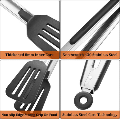 Kitchen Tongs with Silicone Tips, 9" & 12" Silicone Tongs for Cooking