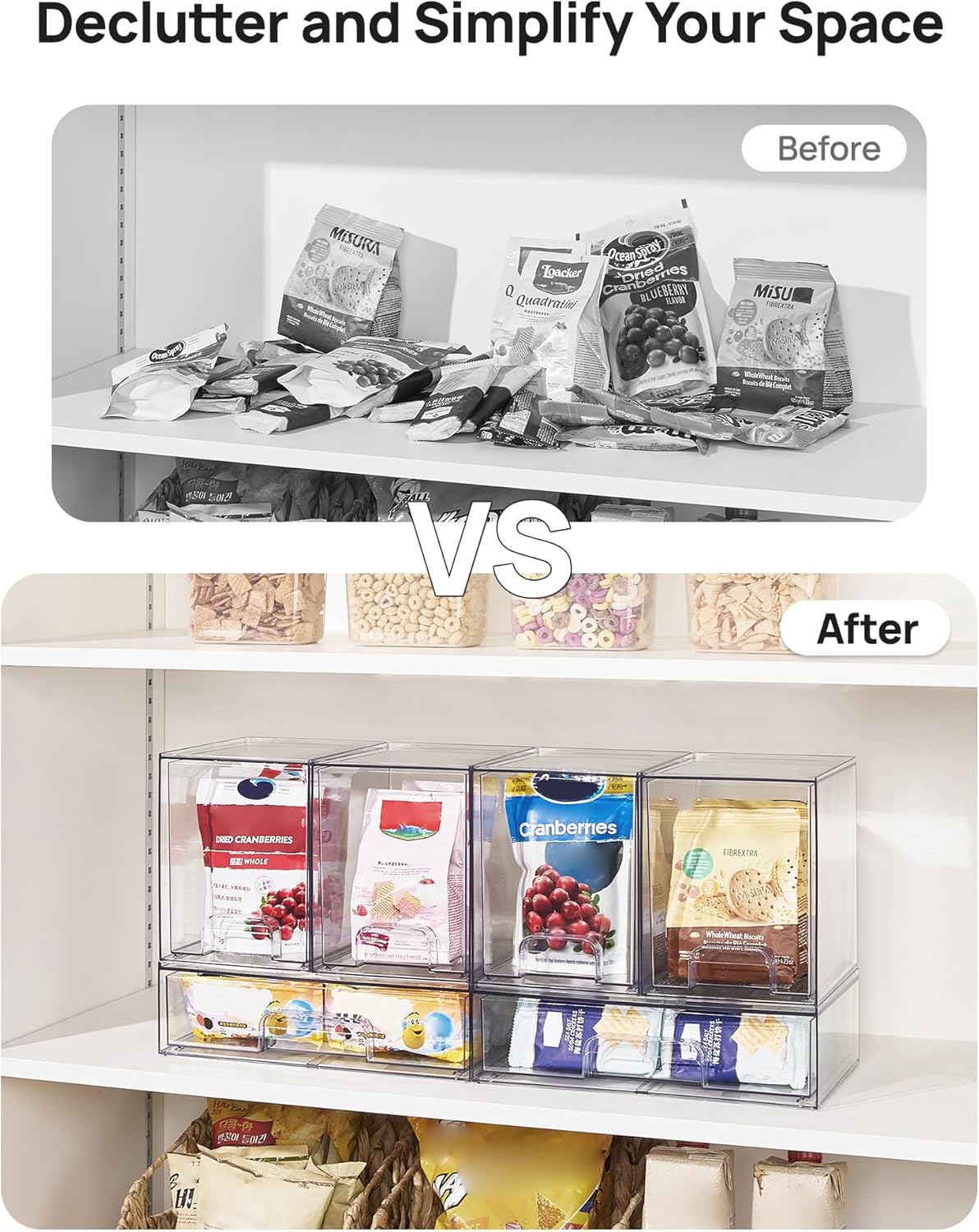 Vtopmart Stackable Storage Drawers Set of 5, Clear Plastic Organizer Bins for Baby Bottle, Beauty Supplies Storage, Ideal for Kichen Countertop, Vanity, Bathroom, Cabinet, Pantry Organization