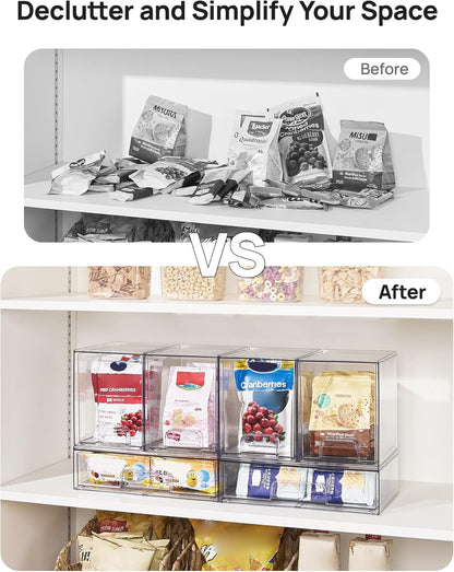 Vtopmart Stackable Storage Drawers Set of 5, Clear Plastic Organizer Bins for Baby Bottle, Beauty Supplies Storage, Ideal for Kichen Countertop, Vanity, Bathroom, Cabinet, Pantry Organization