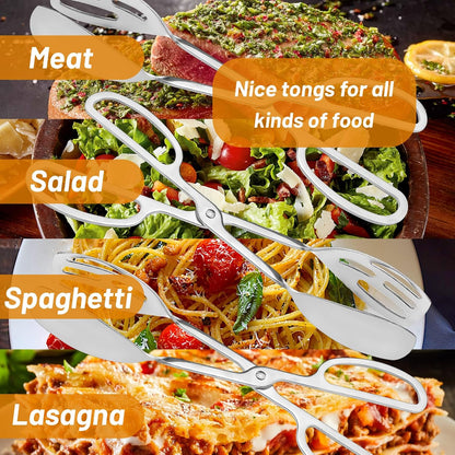 3 Pieces Buffet Serving Tongs, Salad Tongs for Kitchen Serving, Stainless Steel Food Scissor Tongs, Thickening Food Serving Tongs for Home Party Bread Cake Bake Steak Barbecue Buffet Catering (Silver)