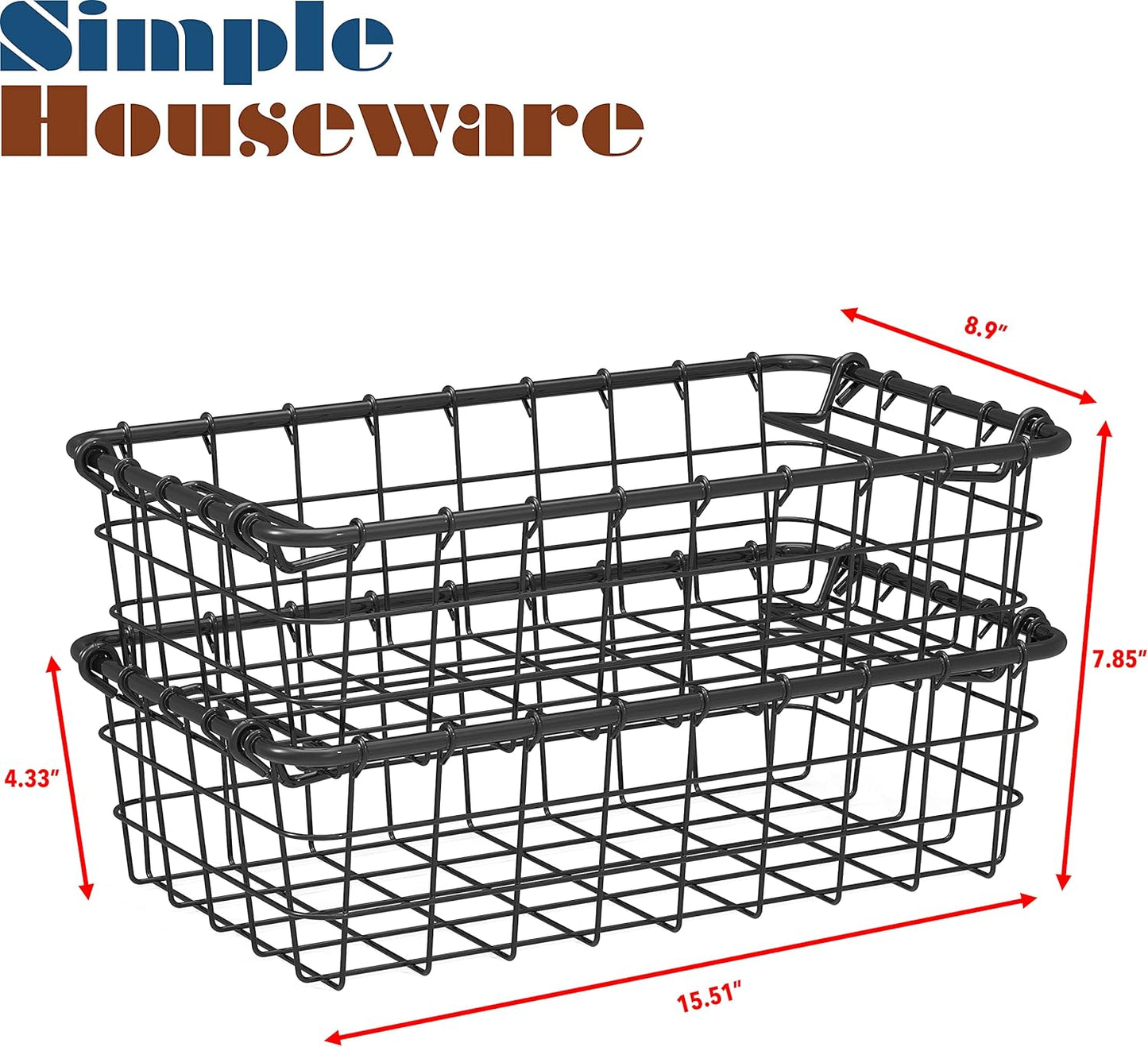 Simple Houseware 2 Pack Stackable Single Wire Basket, (11.5 x 15 x 7.5 in)