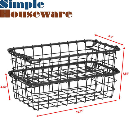 Simple Houseware 2 Pack Stackable Single Wire Basket, (11.5 x 15 x 7.5 in)