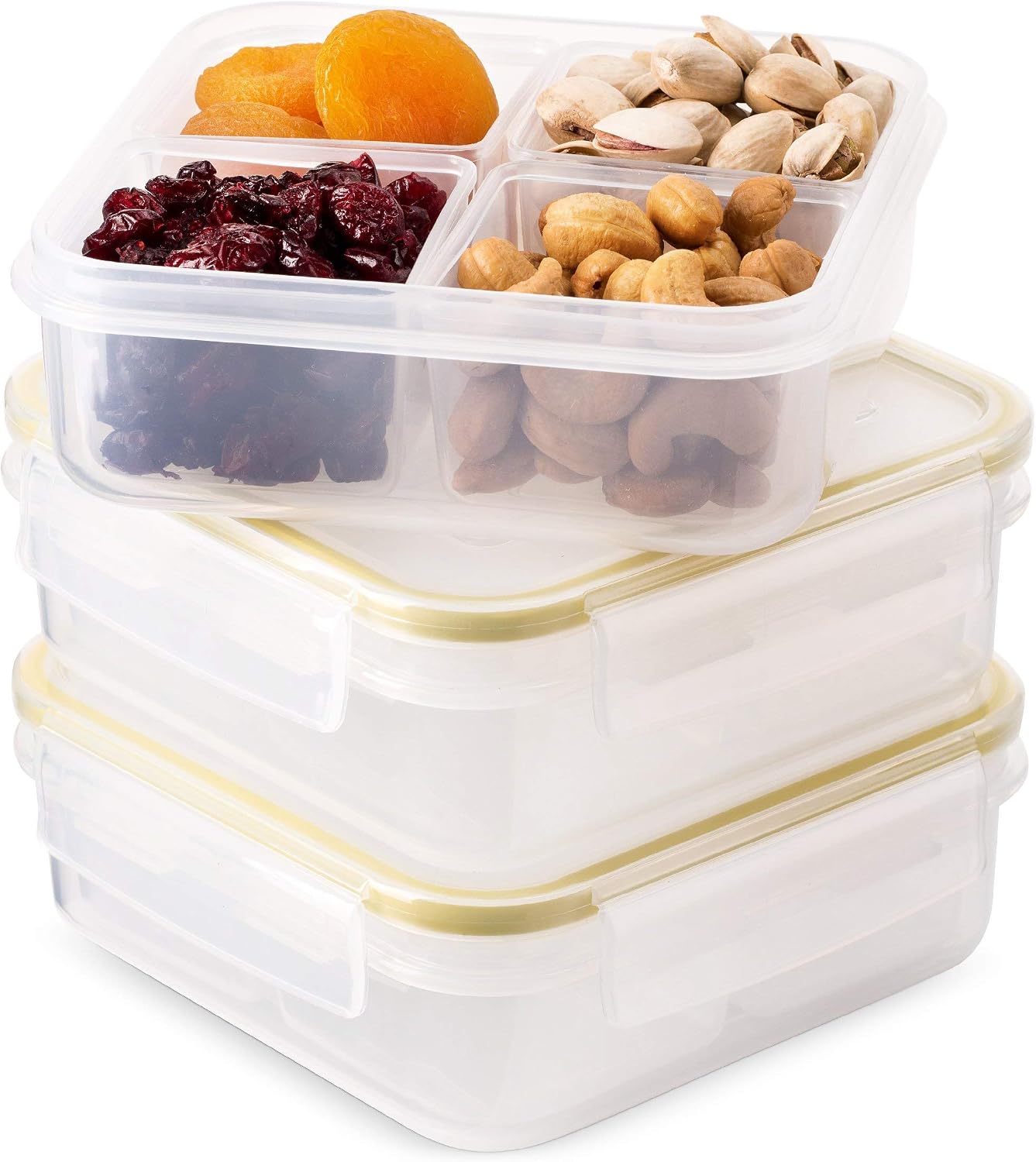 Komax Biokips Snack Containers – Bento Box Meal Prep Container Set w/4 Compartments – Portion Control Lunch Containers – BPA-Free Airtight Food Storage Containers (3 Pcs)
