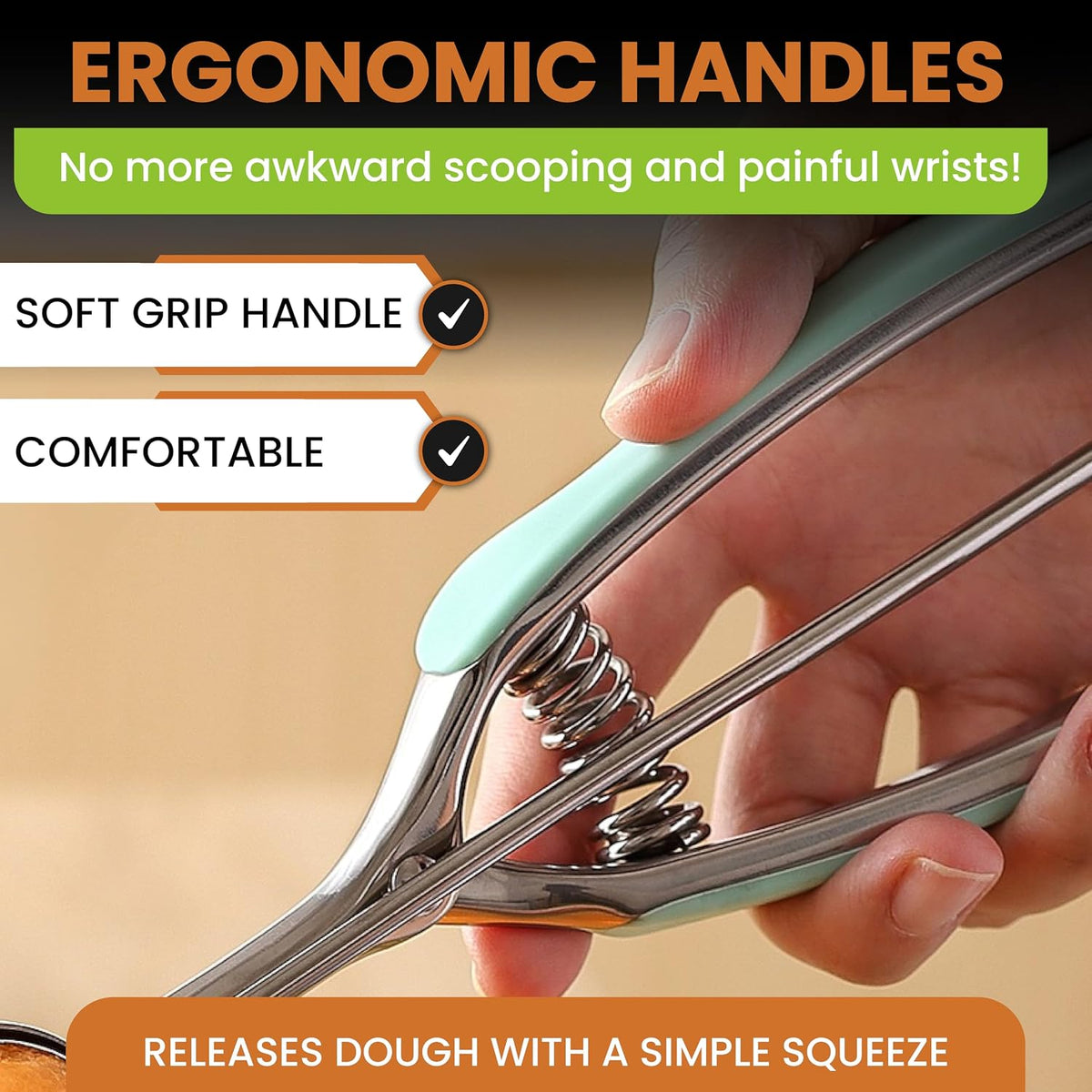Spring Chef Extra Large Stainless Steel Cookie Scoop, #10, 5.5 Tbsp, Black