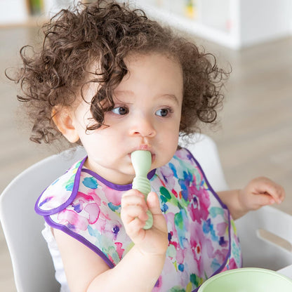 Bumkins Baby Bowl, Silicone Feeding Set with Suction for Baby and Toddler, Includes Spoon and Lid, First Feeding Set, Training Essentials for Baby Led Weaning for Babies 4 Months Up, Sage