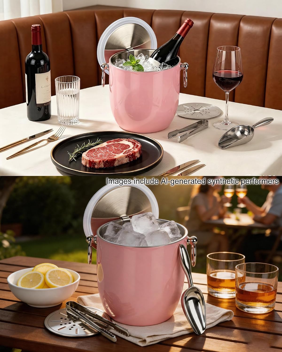 Insulated Ice Bucket, 3L Double Wall Stainless Steel Ice Bucket with Tongs,Lid, Scoop and Strainer, Ice Buckets for Parties,Cocktail Bars, Chilling Beer, Champagne, Wine Bottles