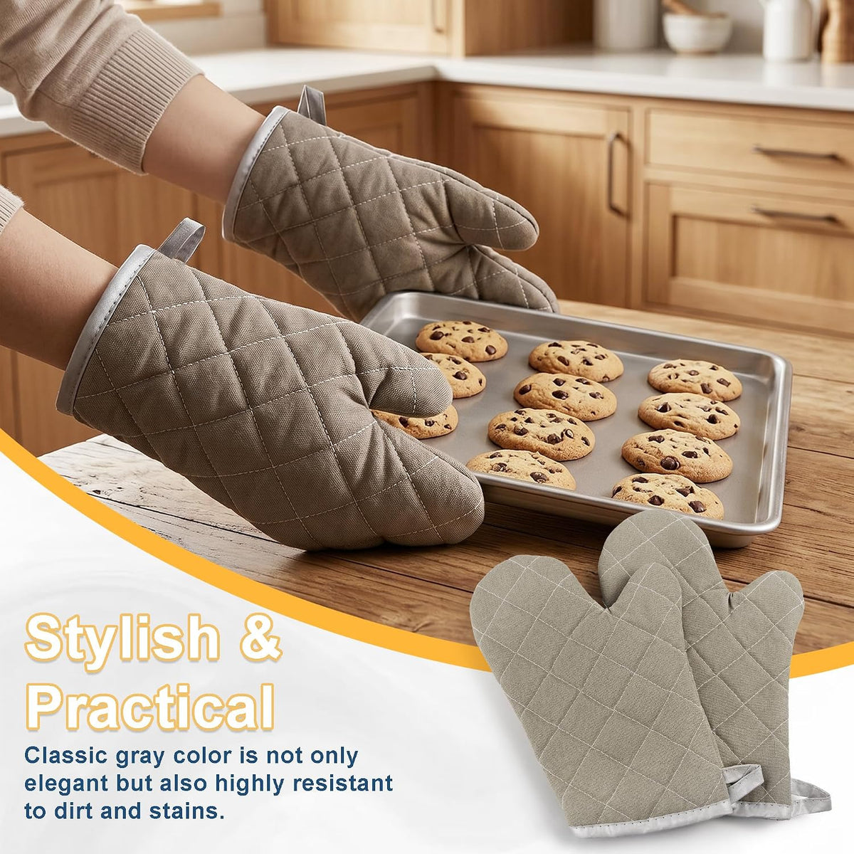 ARCLIBER Grey 13" Quilted Oven Mitts 1 Pair Flame Heat Resistant