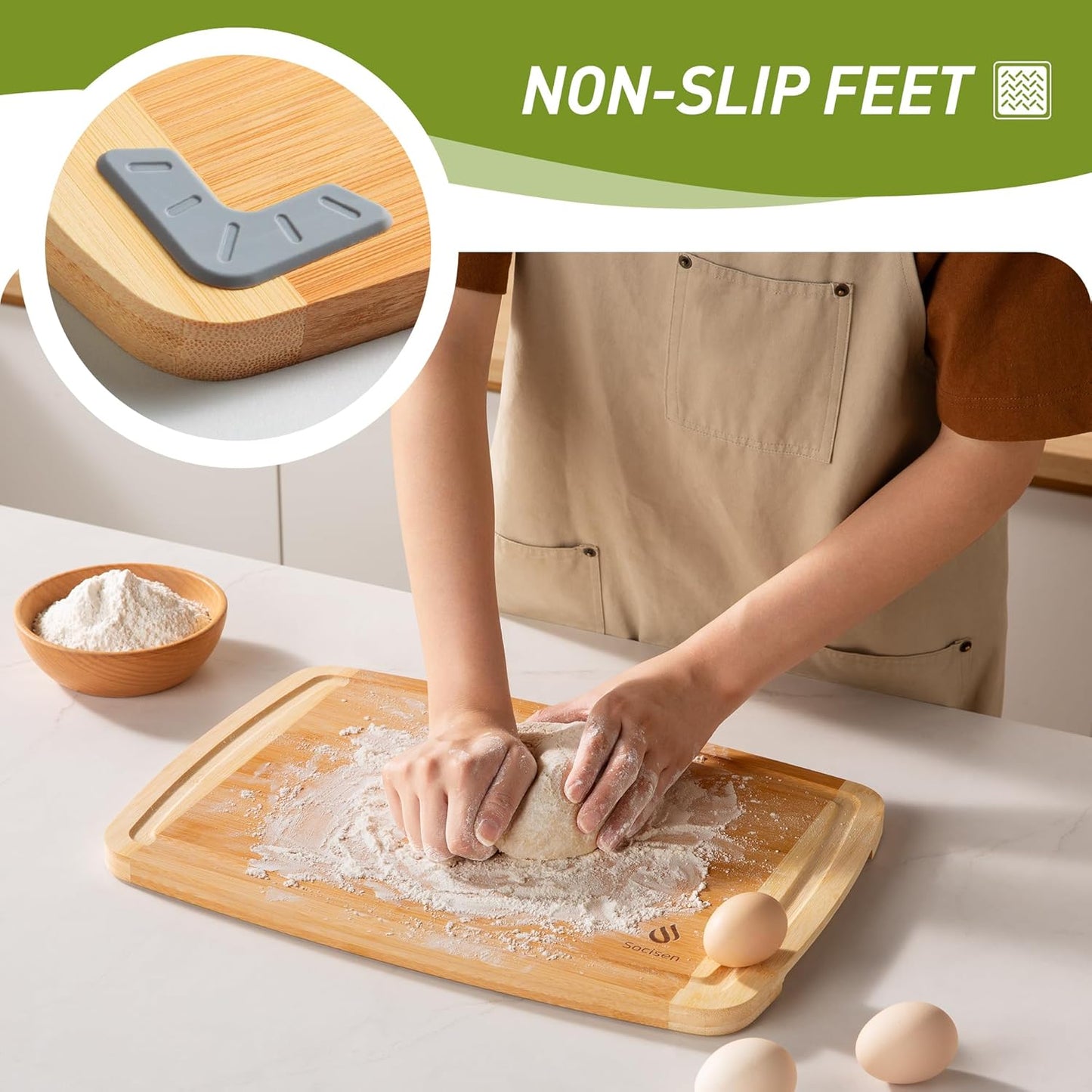 3 Packs Bamboo Cutting Board Set with Non Slip Feet and Over Sink Nice Solid Thick Wood Juice Groove Chopping Board Extra Large Big Small Best Hardwood Kitchen Counter Organic Vegetable