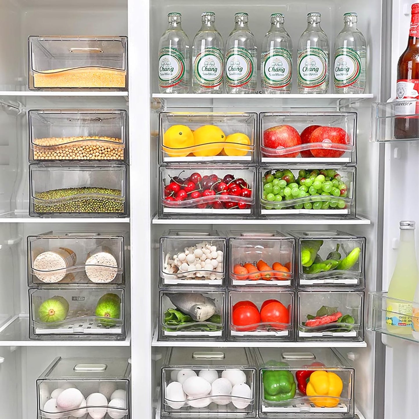 bealy 2 Pack Refrigerator Organizers and Storage, Stackable Clear Pull out Drawer Organizer Bins, BPA-Free Fridge Organizer and Storage for Fruit, Produce, Drink, Snack and Food Storage Containers