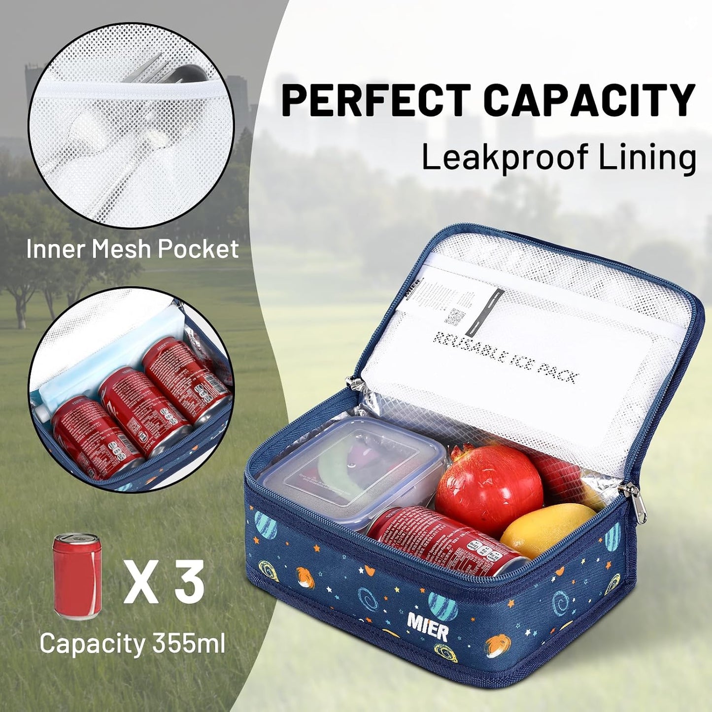 MIER Small Lunch Bag for Kids & Adults Compact Insulated Lunch Box Portable Thermal Mini Cooler for Work School Travel, Bluesteel