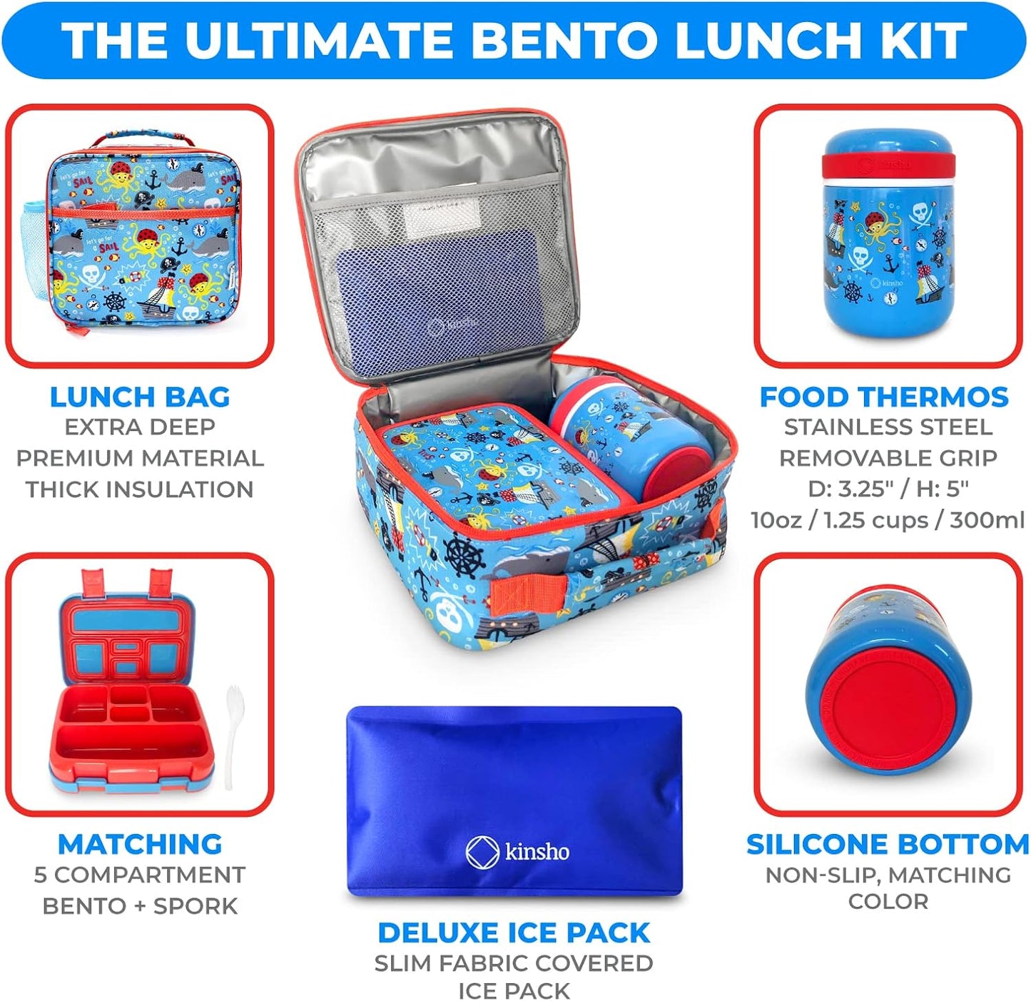 Bento Box with Stainless Steel Thermo, Insulated Lunch Bag, Ice Pack Set for Kids - 5 Compartments, Lunches or Snack Container for Girls, Toddlers Daycare Pre-School, Kindergarten Purple Unicorn