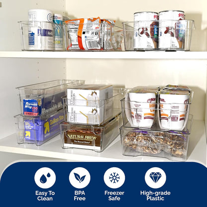 3 Pack Stackable Storage Bins - Plastic Storage Containers for Fridge, Pantry, Freezer, Closet & Kitchen, Clear Fridge Organizer Bins Ideal for Breastmilk, Baby Pouches & Formula Bottles | Small