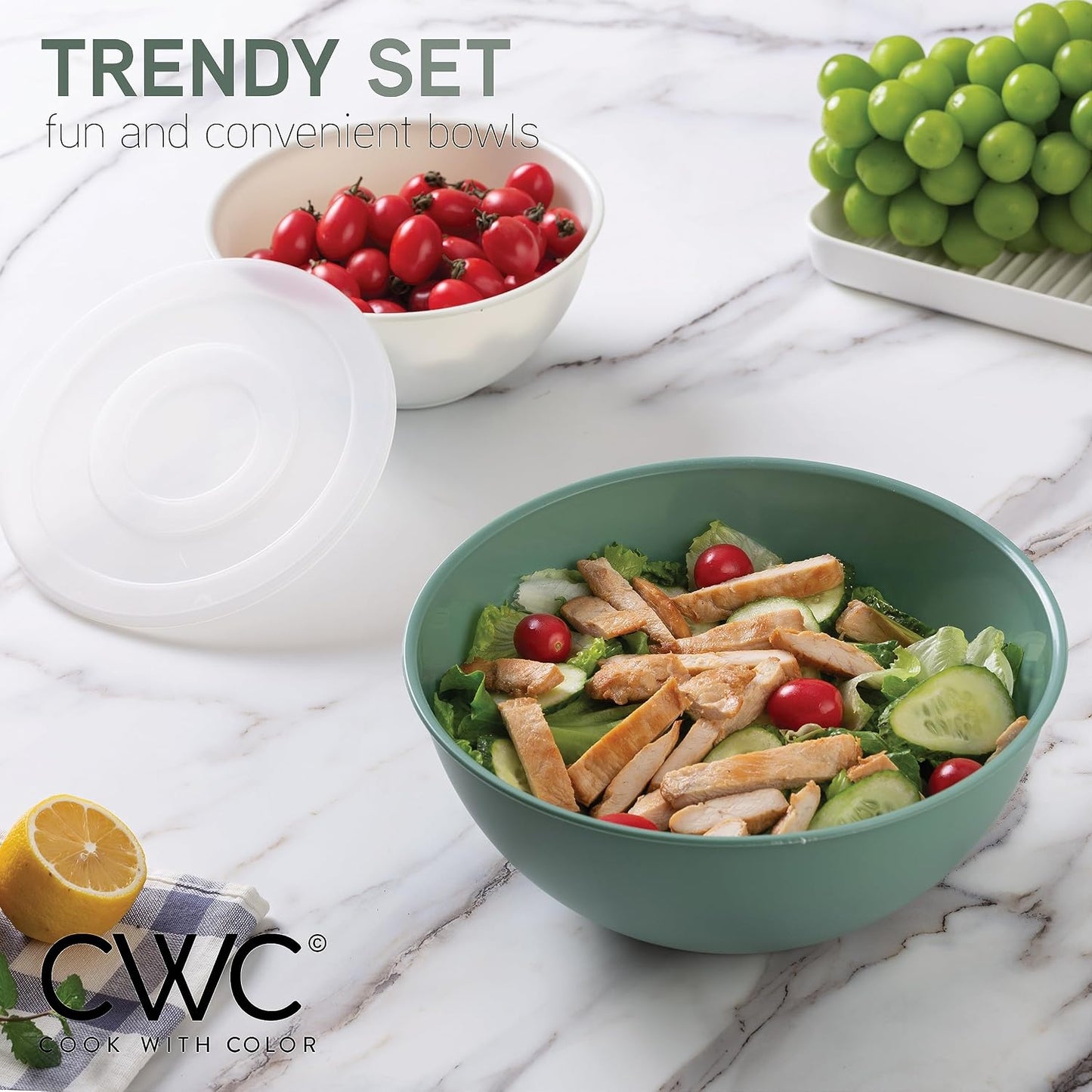 COOK WITH COLOR Mixing Bowls with Lids - 12 Piece Plastic Nesting Bowls Set includes 6 Prep Bowls and 6 Lids, Microwave Safe Mixing Bowl Set, Pink Embossed - Colors B