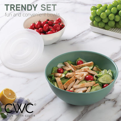 COOK WITH COLOR Mixing Bowls with Lids - 12 Piece Plastic Nesting Bowls Set includes 6 Prep Bowls and 6 Lids, Microwave Safe Mixing Bowl Set, Pink Embossed - Colors B