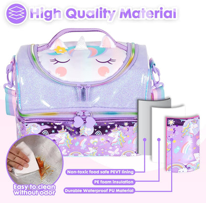 Kids Double Decker Cooler Insulated Lunch Bag, Back to School Large Meal Tote for Boys, Girls, Men, Women, with Adjustable Strap, Soccer