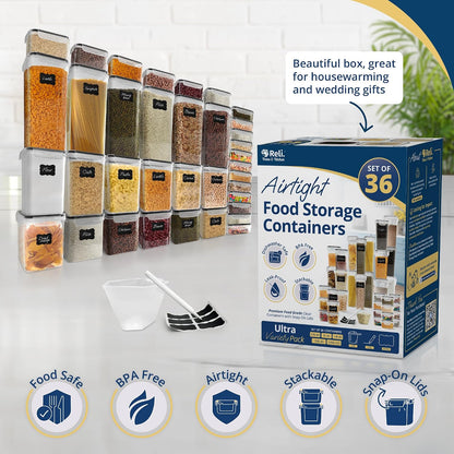 Reli. Airtight Canister Set with Lids (36 Set) | Clear Plastic Food Storage Canisters | Ultra Variety Pack | BPA-Free