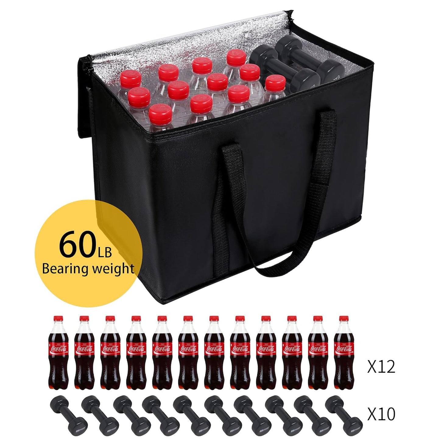 musbus 2-Pack, XL-Large Insulated Grocery Shopping Bags, Black, Reusable Bag,Thermal Zipper,Collapsible,Tote,Cooler,Food Transport hot and Cold,Camping