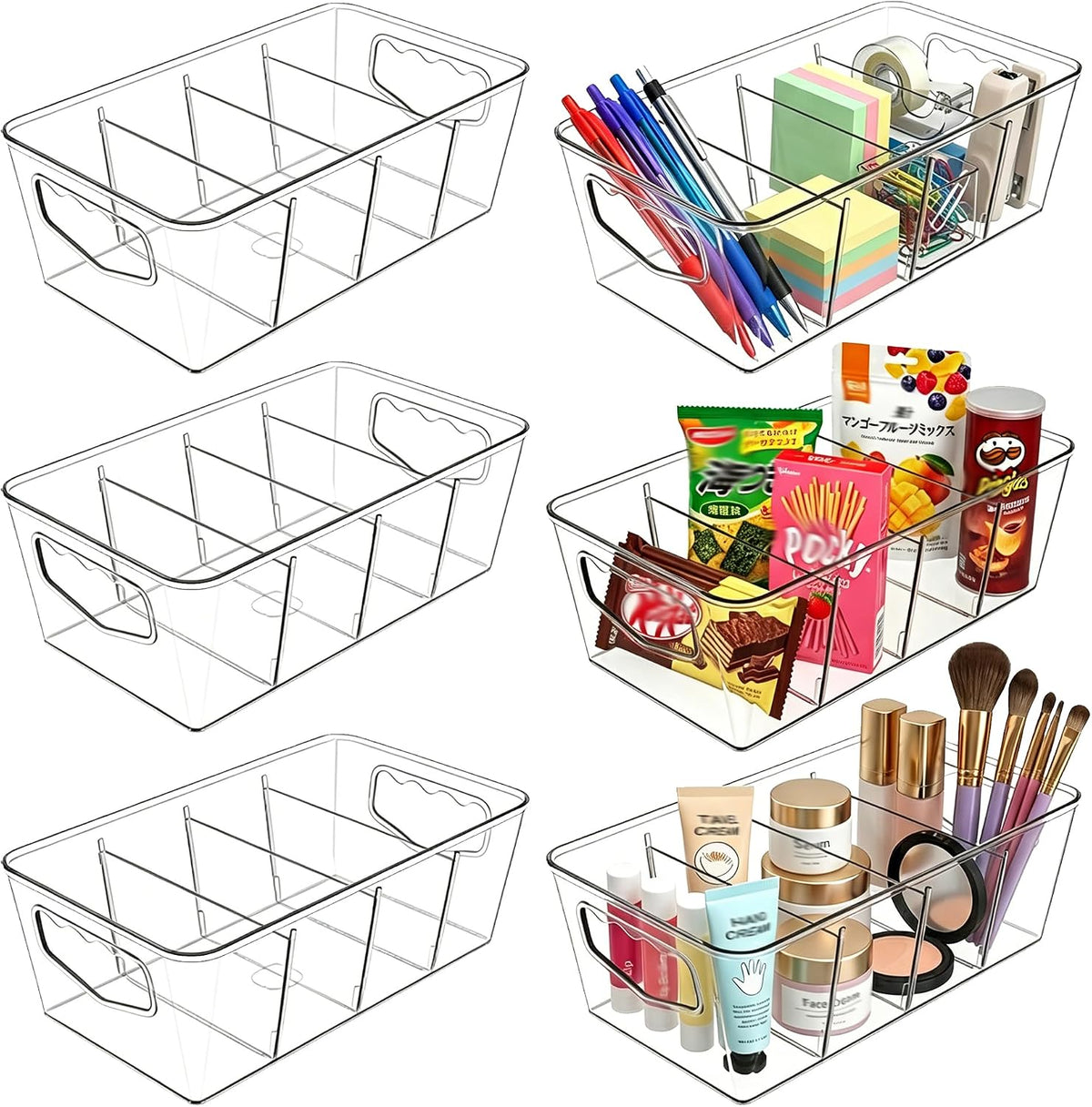 SPACELEAD 10 Pack Ultimate Clear Organizer Bins with Removable Dividers | The complete house organization solution for large families.Categorize everything from laundry supplies to pantry bulk items.