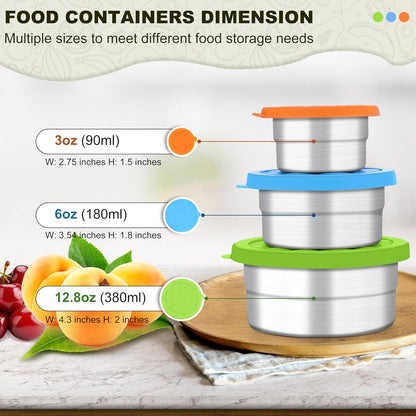 HaWare Stainless Steel Food Storage Containers with Silicone Lids, Leak-Proof Metal Snack Container, Round Lunch Box for Kids Adults, Stackable & Reusable Meal Prep Containers, Set of 3, Multicolor