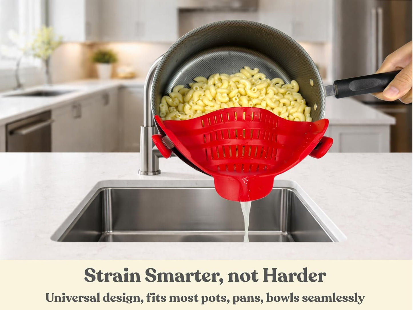 Clip On Strainer Silicone for Pots and Pans, Universal Fit Pasta Strainer and Pot Colander, Space Saving Food Drainer with Collapsible Funnel and Garlic Peeler, 3 Pcs Set, Gray
