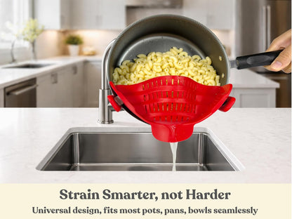 Clip On Strainer Silicone for Pots and Pans, Universal Fit Pasta Strainer and Pot Colander, Space Saving Food Drainer with Collapsible Funnel and Garlic Peeler, 3 Pcs Set, Gray