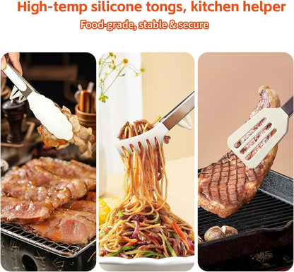 Kitchen Tongs,Set Of 3 Tongs with Silicone Tip for Cooking 9/12 Inch Stainless Steel Kitchen Tong for Meat,Food Grill,Salad,BBQ,Frying,Serving,Dishwasher (Black, 12 Inch)