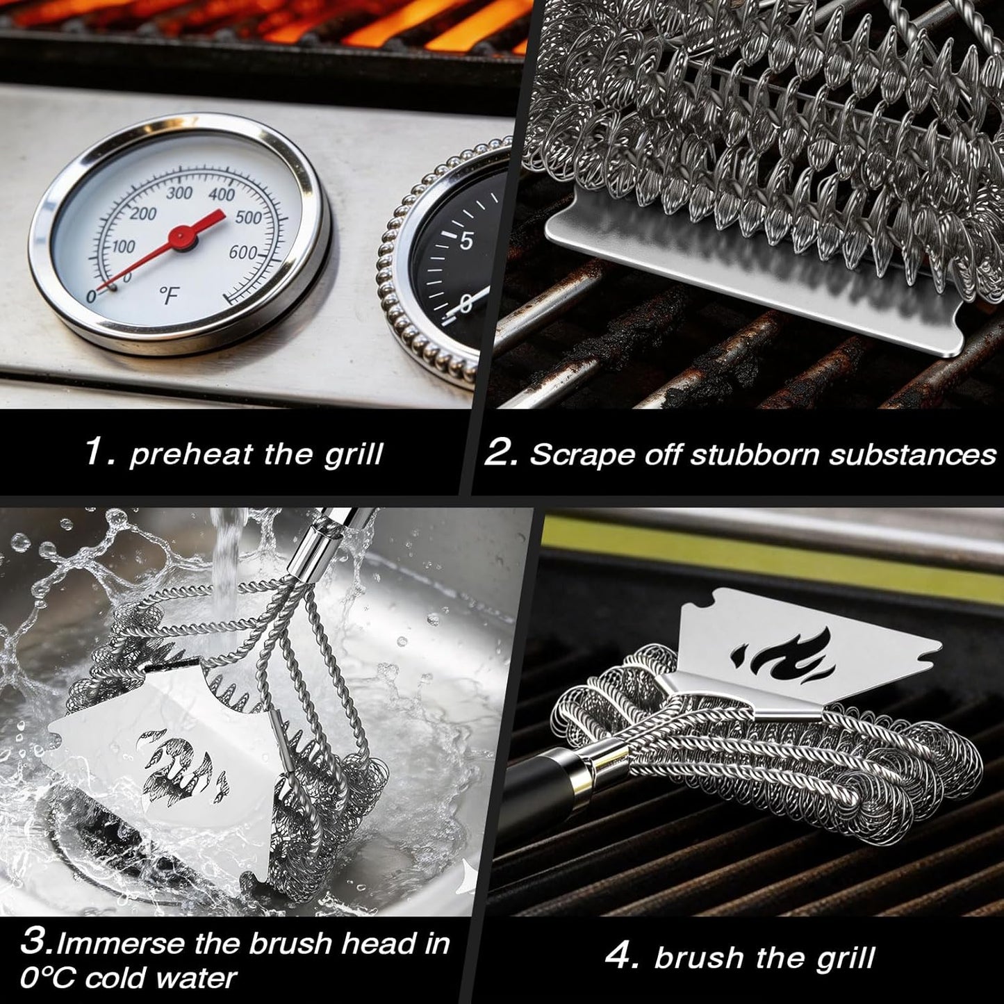 TNTOR Grill Brush Bristle Free with Scraper, 18" Adjustable Handle BBQ Grill Brush for Outdoor Grill, Extra Strong Grill Cleaner Brush for Grill/Smoker/Gas/Charcoal, Grill Gifts for Men/Dad