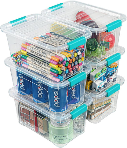 EOENVIVS Plastic Storage Bins with Lids 6 Pack, 7 Quart Storage Containers With Black Buckle Latch, Stackable Storage Organizers for Home Pantry Office Classroom Organization, Clear