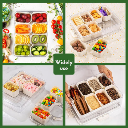 Patent Divided Serving Tray with Lid & Handle - Snackle Box Organizer for Charcuterie, Sandwiches, Veggies, Fruits, Candy - Portable Food Storage for Travel, Beach, Picnics（1 pcs, Orange）