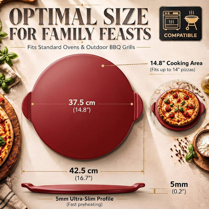 Geetery 14.5 Inch Glazed Ceramic Pizza Stone with Handles, Black