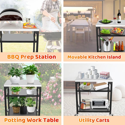 Upgraded Pizza Oven Cart Table for Ooni Koda/Karu/Fyra 16 & 12, Movable Thicken & Widen Rolling Kitchen Cart, Outdoor Grill Stand for Ninja Woodfire,Blackstone Griddle,Barbecue Tool Set