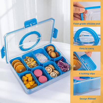 Patent Divided Serving Tray with Lid & Handle - Snackle Box Organizer for Charcuterie, Sandwiches, Veggies, Fruits, Candy - Portable Food Storage for Travel, Beach, Picnics（1 pcs, Orange）