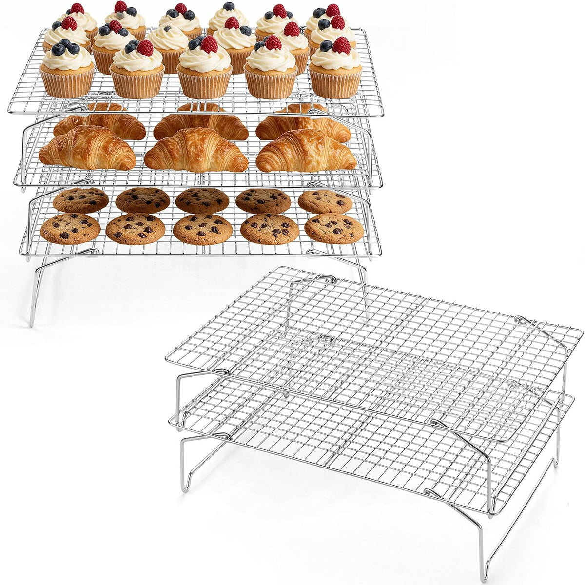 P&P CHEF 4 Tier Stackable Cooling Racks for Cooking and Baking, 15" x 10"