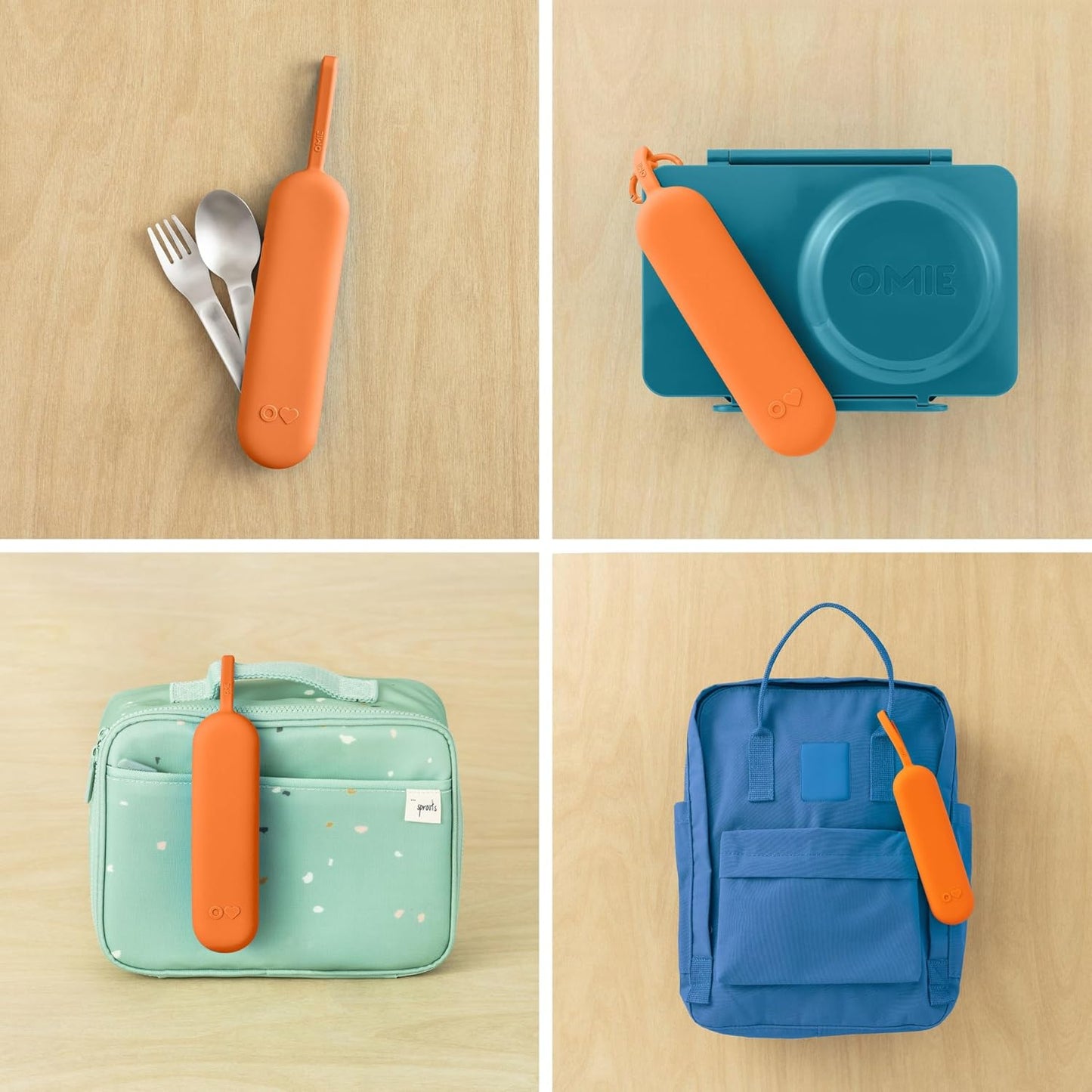 Omie OmieBox Kids Utensils Set with Case - 2 Piece Plastic, Reusable Fork and Spoon Silverware with Pod for Kids (Mint Green)