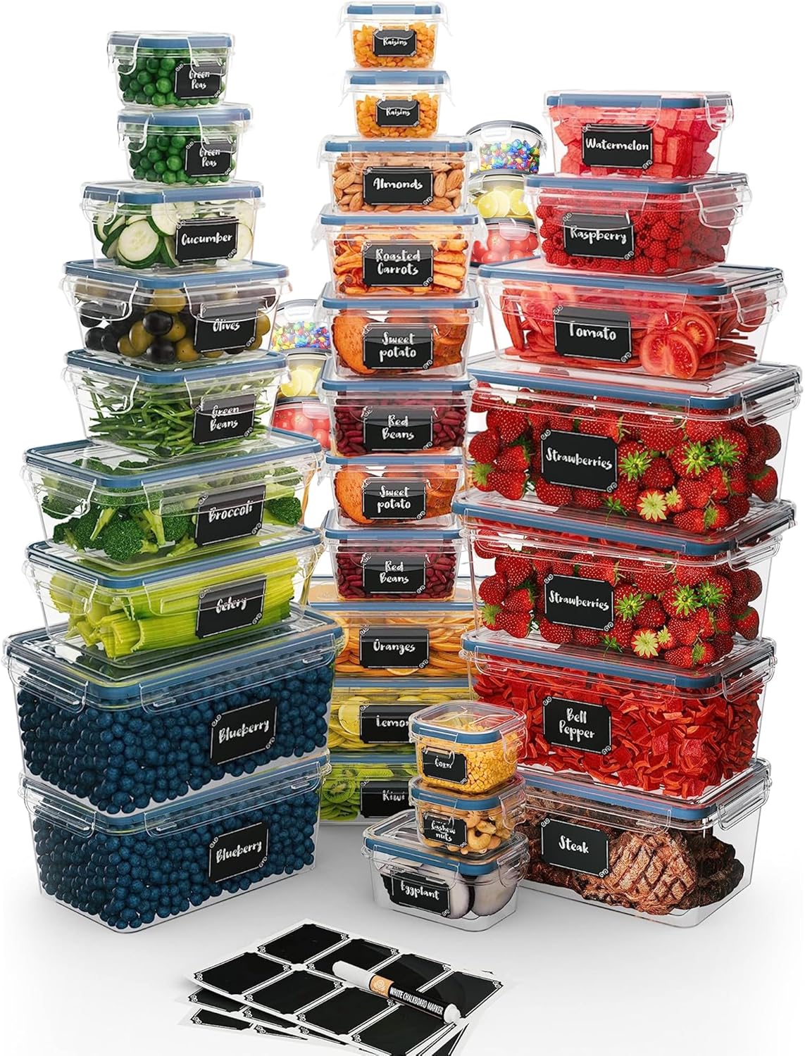 Chef's Path 28 Piece Airtight Food Storage Containers with Easy Snap Lids, 14 Containers and Lids, Stackable Kitchen and Pantry Canisters for Coffee, Meal Prep and Food Storage -Transparent