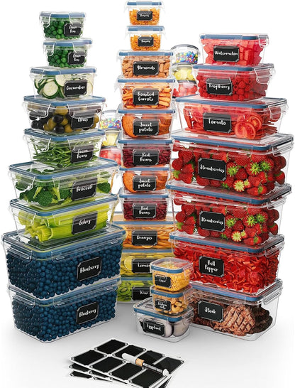 Chef's Path 28 Piece Airtight Food Storage Containers with Easy Snap Lids, 14 Containers and Lids, Stackable Kitchen and Pantry Canisters for Coffee, Meal Prep and Food Storage -Transparent