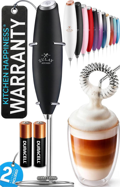Zulay Kitchen Rechargeable Milk Frother Handheld - Frother Wand, Drink Mixer, Electric Whisk Frother, for Cappuccinos, Matcha & Protein Powder - Dynamic 3 Whisk, 3 Speed 500mAh Black - Colors A