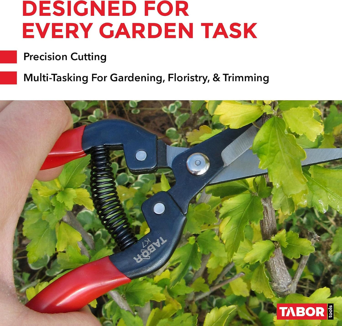 TABOR TOOLS K7A Pruning Snips – 7,5" – Carbon Steel Flower Pruning Scissors for Gardening | Floral Snips and Pruners for Deadheading, Trimming & Harvesting Herbs, Flowers, Fruits or Vegetables