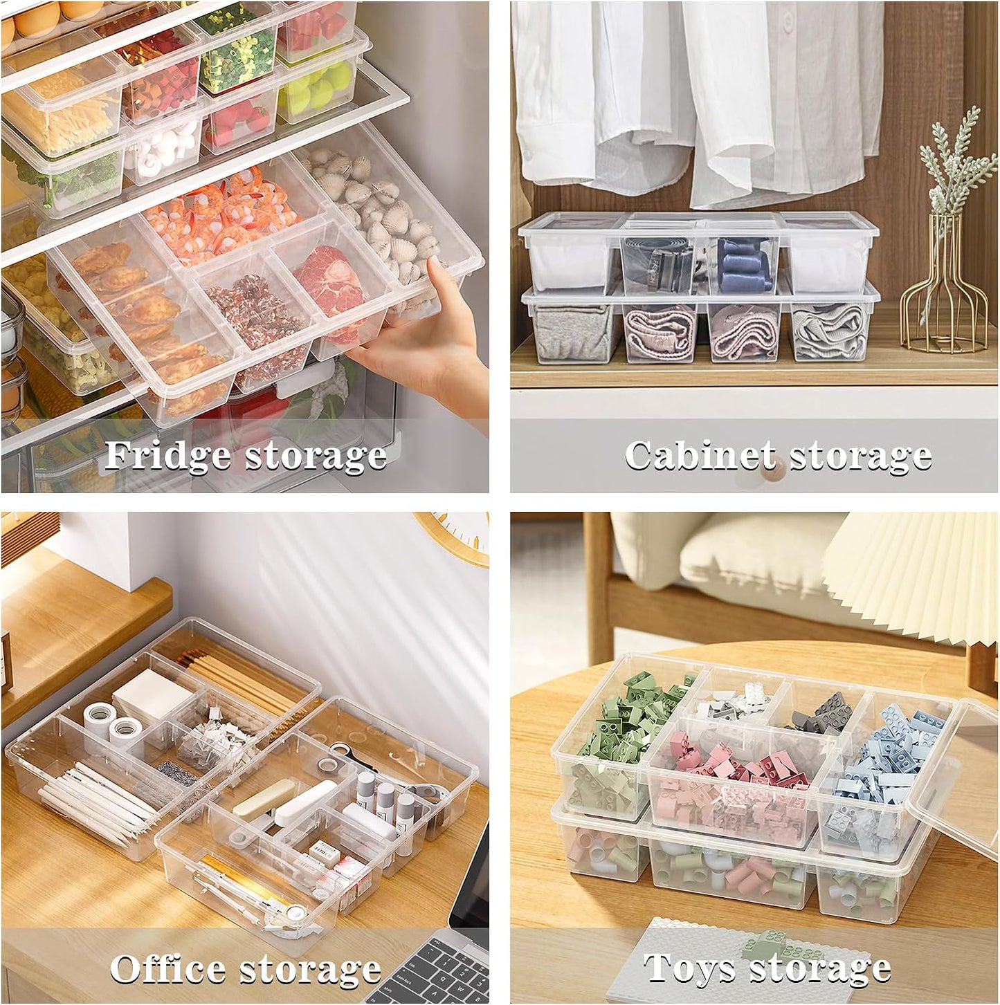 MANO 2 Pack Divided Veggie Tray with Lid - 5 Compartment Clear Snack Containers for Fridge, Stackable Produce Saver Storage for Fruits, Vegetables, Meat & Fish