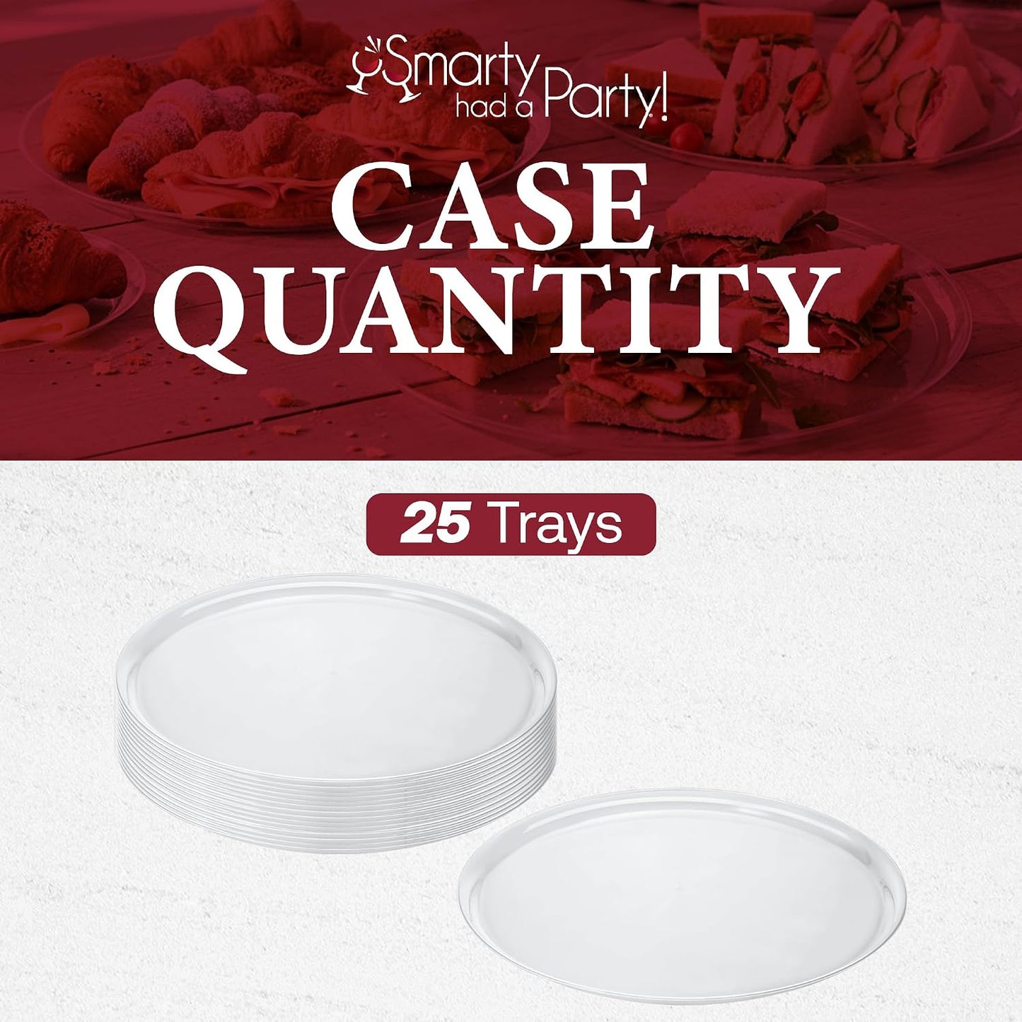 Smarty Had A Party 12 Inch Black Round Plastic Serving Tray – Heavy-Duty Party Platters & Catering Trays, Reusable or Disposable Plastic Trays for Serving Food, Elegant Party Tray Set of 25