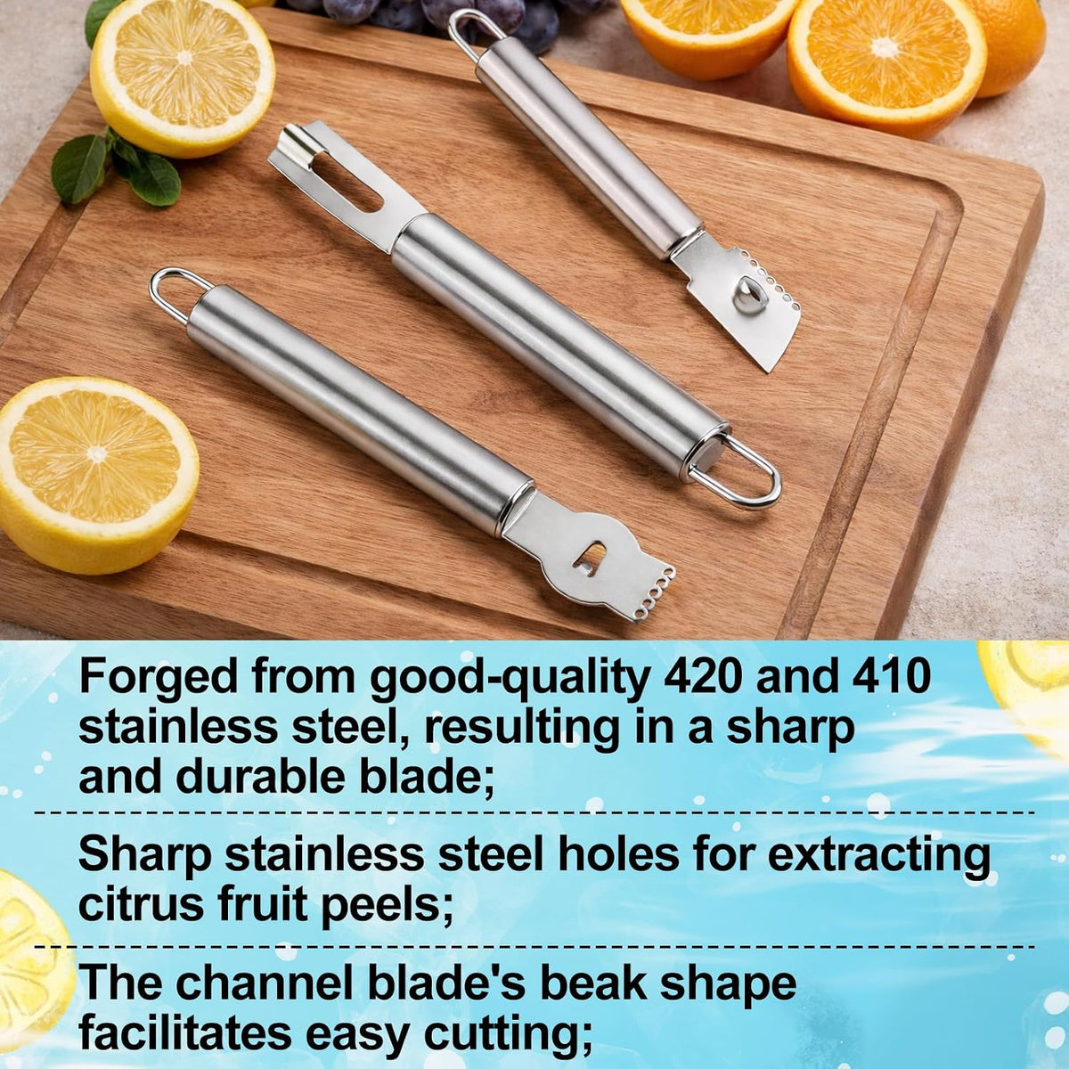 3pcs Lemon Zester, Peeler & Channel Knife Set, Citrus Fruit Peeler