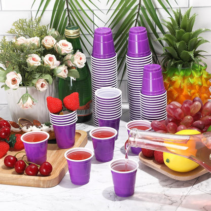 Roshtia 100 Pack 2 oz Plastic Shot Cups, Mini Disposable Shot Glasses 2 oz Wedding Party Cups for Bridal Shower Wedding Party, Beer Taste Serving, Snacks(Black, Gold)