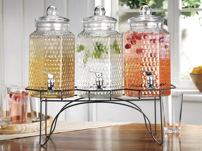 2 PACK 1.5 Gallon Drink dispenser, Glass Beverage Dispenser With Elegant Stand Stand, Drink Dispensers for Parties With Spigot 100% Leakproof. Perfect For Parties And Daily Use