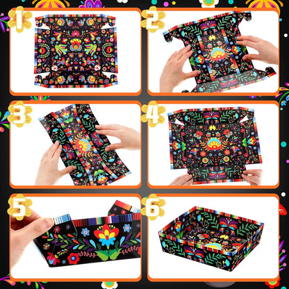 Harloon 36 Pack Mexican Nacho Trays 5 lb Extra Large Mexican Paper Food Trays Fiesta Disposable Cardboard Serving Boats for Cinco De Mayo Taco Fries Snacks Birthday Party Supplies(Floral)