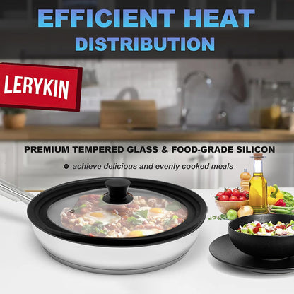 Lerykin Tempered Glass Lid - Universal Lid with Heat Resistant Silicone Rim for Pots, Pans and Skillets - Pan Cover Replacement Lid Fits 9.5", 10" and 11" Diameter Cookware