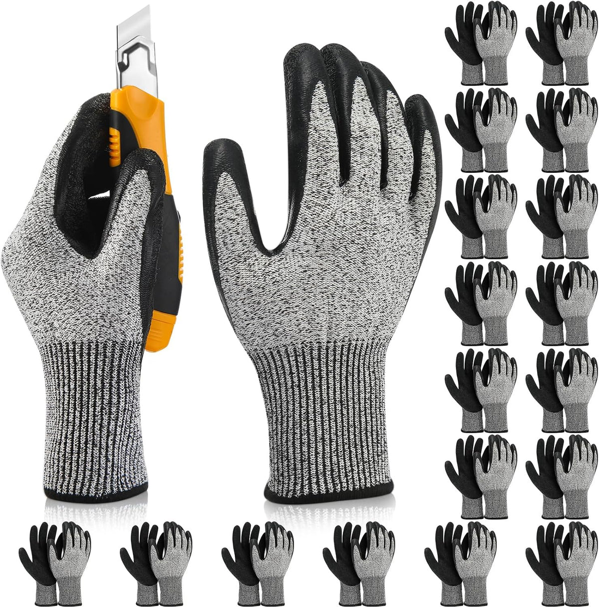 Copkim 18 Pairs Level 5 Cut Resistant Gloves Lightweight Protective Gloves with PU Coated Working accessories for Women Men
