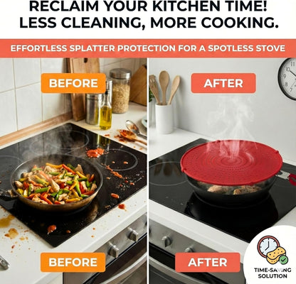 Silicone Splatter Screen for Frying Pan, 13” Navy – Grease & Oil Splatter Guard, Heat Resistant, Dishwasher Safe, Foldable Handle with Sleeves – Splash Guard Fits 10–12” Pans, Most 13” Skillets