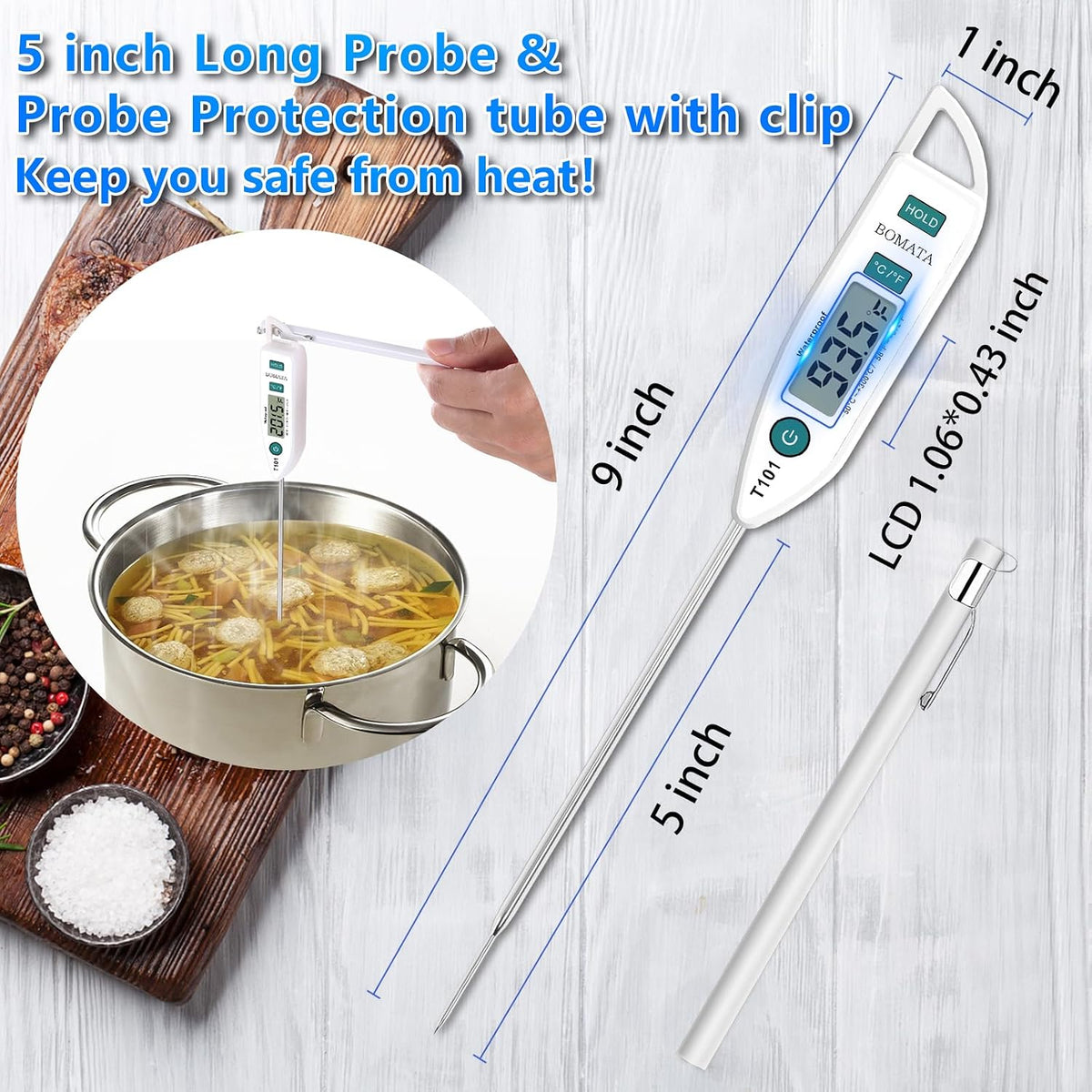 BOMATA Waterproof IPX7 Meat Thermometer, Food Thermometer
